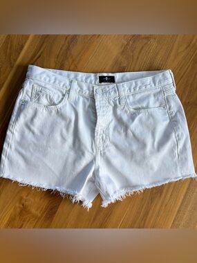 7 For All Mankind White Frayed Hem Jean Shorts
